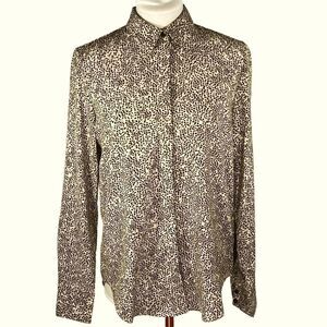 𝅺H&M Brown Animal Print Button Down Shirt Long Sleeve Wrists Buttoned Size 2